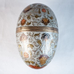 1900's Gold Blue Multicolor Floral Antique Russian Egg Enamel Brass Trinket Box